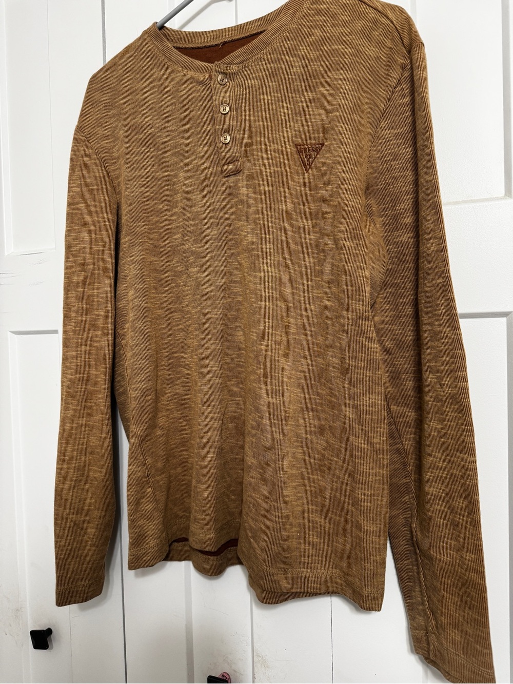 Guess Long Sleeve Henley Cotton in mustard. Medium